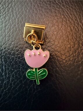 Purple Tulip Dangle Italian Charm Link – Gold Tone Finish